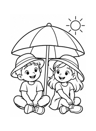 Ausmalbild Kinder unter dem Sonnenschirm