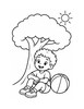 Ausmalbild Kind macht Pause unter Baum