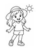 Ausmalbild Kind mit Sonnenhut und Sommerkleidung