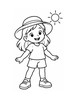 Ausmalbild Kind mit Sonnenhut und T Shirt
