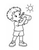 Ausmalbild Kind trinkt bei Sonne Wasser