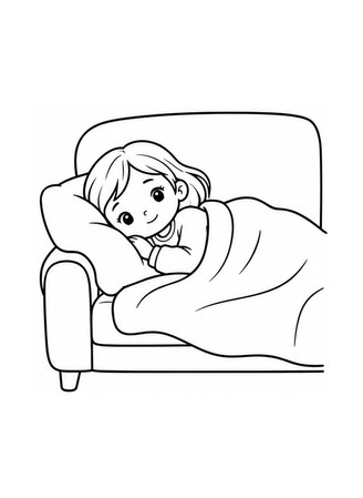 Ausmalbild Kind ruht sich auf dem Sofa aus