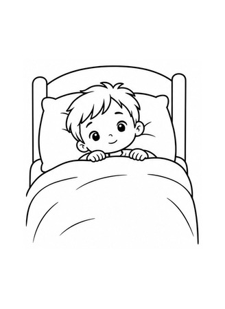 Ausmalbild Kind ruht sich im Bett aus