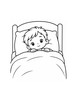 Ausmalbild Kind ruht sich im Bett aus
