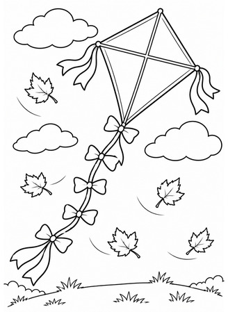 Ausmalbild Drachen im Herbstwind