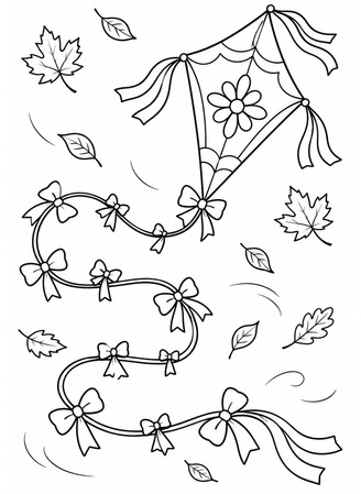 Ausmalbild Drachen mit langem Schweif und Schleifen