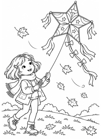 Ausmalbild Mädchen mit Stern Drachen