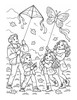 Ausmalbild Familie lässt zwei Drachen steigen