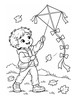 Ausmalbild Junge mit Drachen im Herbst