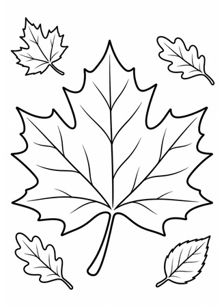 Ausmalbild Ahornblatt mit Herbstblättern