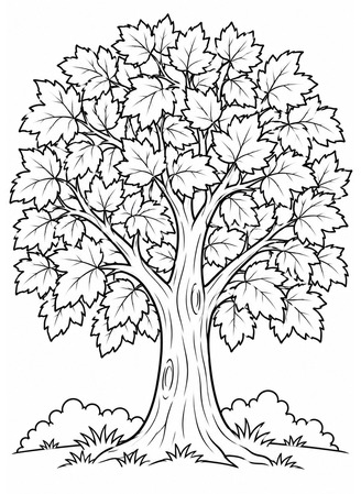 Ausmalbild Herbstbaum voller Blätter