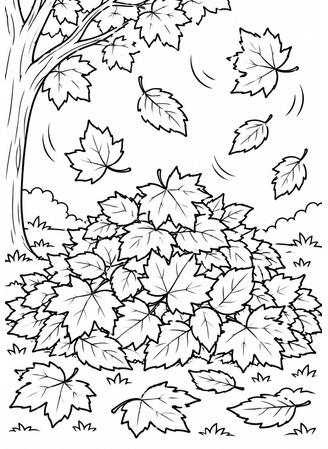 Ausmalbild Herbstlaub unter Baum