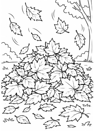 Ausmalbild Laubhaufen im Herbst