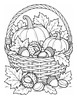 Ausmalbild Herbstkorb mit Kürbissen und Kastanien