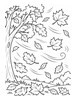 Ausmalbild Herbstwind mit fallenden Blättern