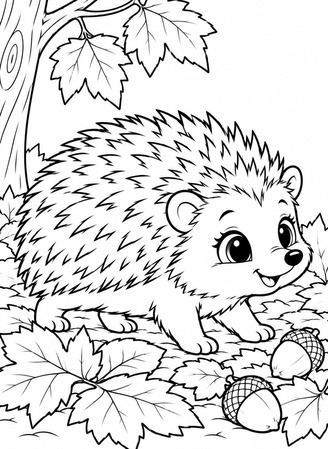 Ausmalbild Igel auf vier Beinen im Herbst