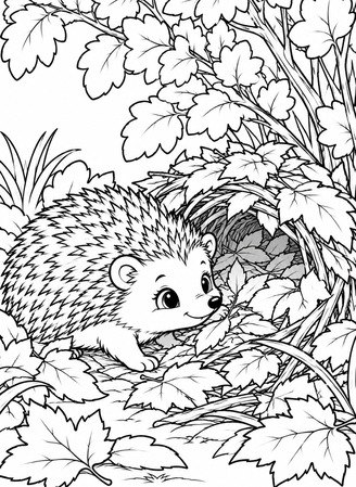 Ausmalbild Igel bereitet sich auf Winterschlaf vor