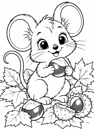 Ausmalbild Maus mit Kastanie