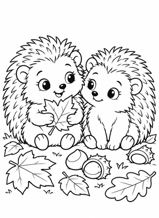 Ausmalbild Zwei Igel im Herbst