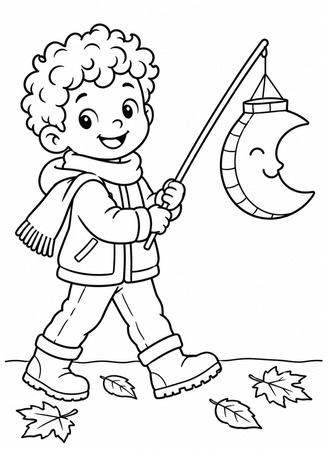 Ausmalbild Junge mit Mond Laterne