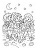 Ausmalbild Drei Kinder beim Laternenumzug