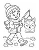 Ausmalbild Kind mit Fuchs Laterne