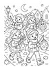 Ausmalbild Vier Kinder beim Laternenumzug