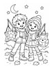 Ausmalbild Zwei Kinder mit Stern und Fuchs Laterne