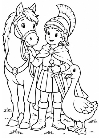 Ausmalbild St Martin mit Pferd und Gans