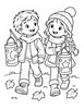 Ausmalbild Zwei Kinder mit Laternen
