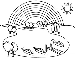Ausmalbild Regenbogen am See