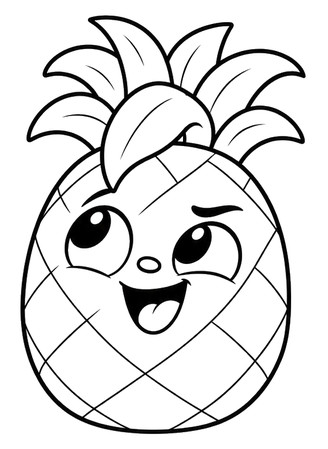 Ausmalbild Ananas mit Blätterfrisur