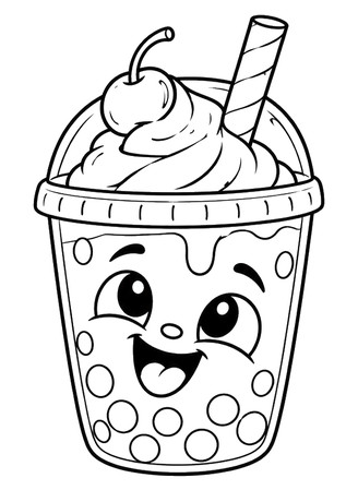 Ausmalbild Bubble Tea mit Sahnehaube