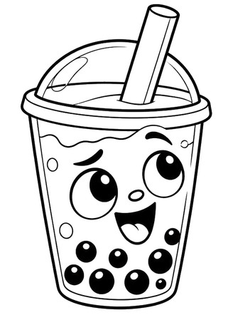 Ausmalbild Bubble Tea mit Strohhalm