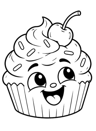 Ausmalbild Cupcake mit Kirsche