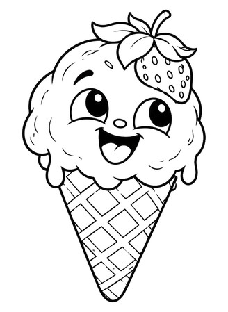 Ausmalbild Eis mit Erdbeere