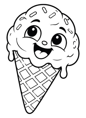 Ausmalbild Eiswaffel mit Gesicht
