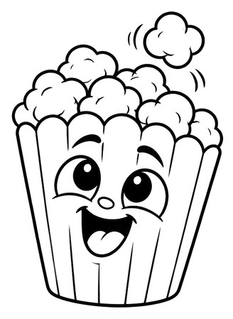Ausmalbild Popcorn mit hüpfendem Korn
