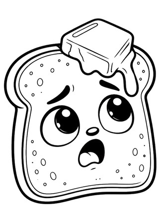 Ausmalbild Toast mit rutschender Butter