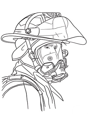 Ausmalbild Feuerwehrmann mit Helm