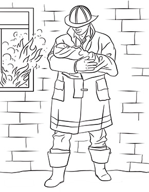 Ausmalbild Feuerwehrmann rettet Baby