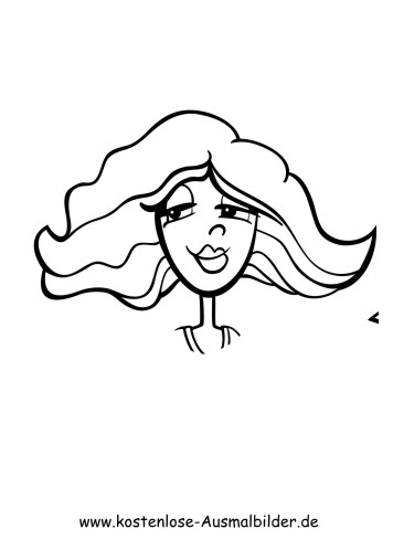 Ausmalbild Frau mit wehenden Haaren