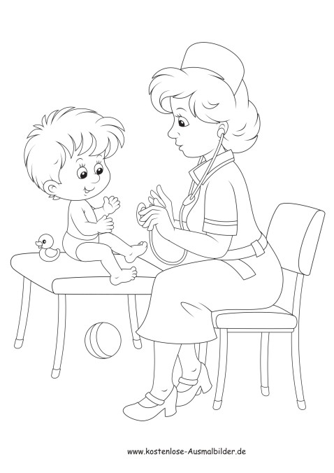 Ausmalbild Baby bei dem Arzt