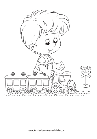 Ausmalbilder Junge spielt mit Zug