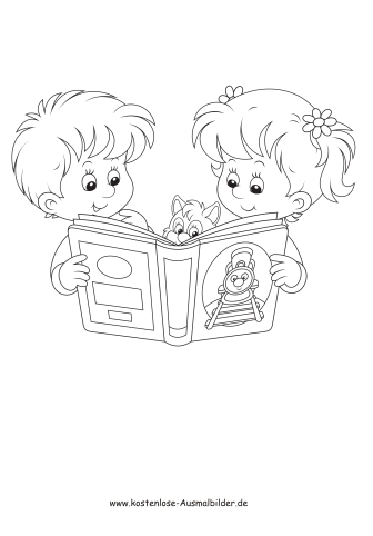 Ausmalbilder Kinder lesen ein Buch
