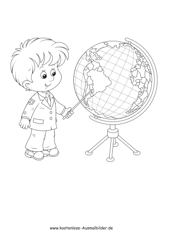 Ausmalbilder Schulkind mit Globus
