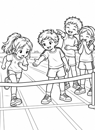 Ausmalbild Langsamere Kinder beim Sport nicht auslachen