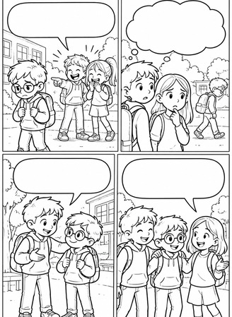 Ausmalbild Mobbing Comic Nicht mitlachen