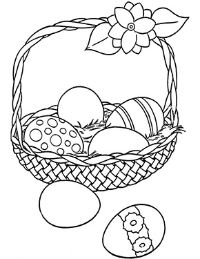 Ausmalbild Osterkorb mit bunten Eiern