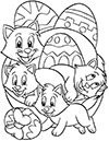 Ausmalbild Osterkorb mit vier Katzen